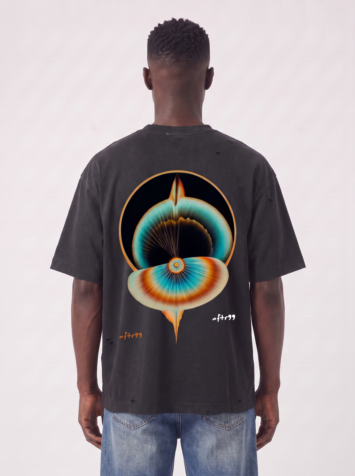 aftr99 Dimension Distressed Vintage T-Shirt in Black