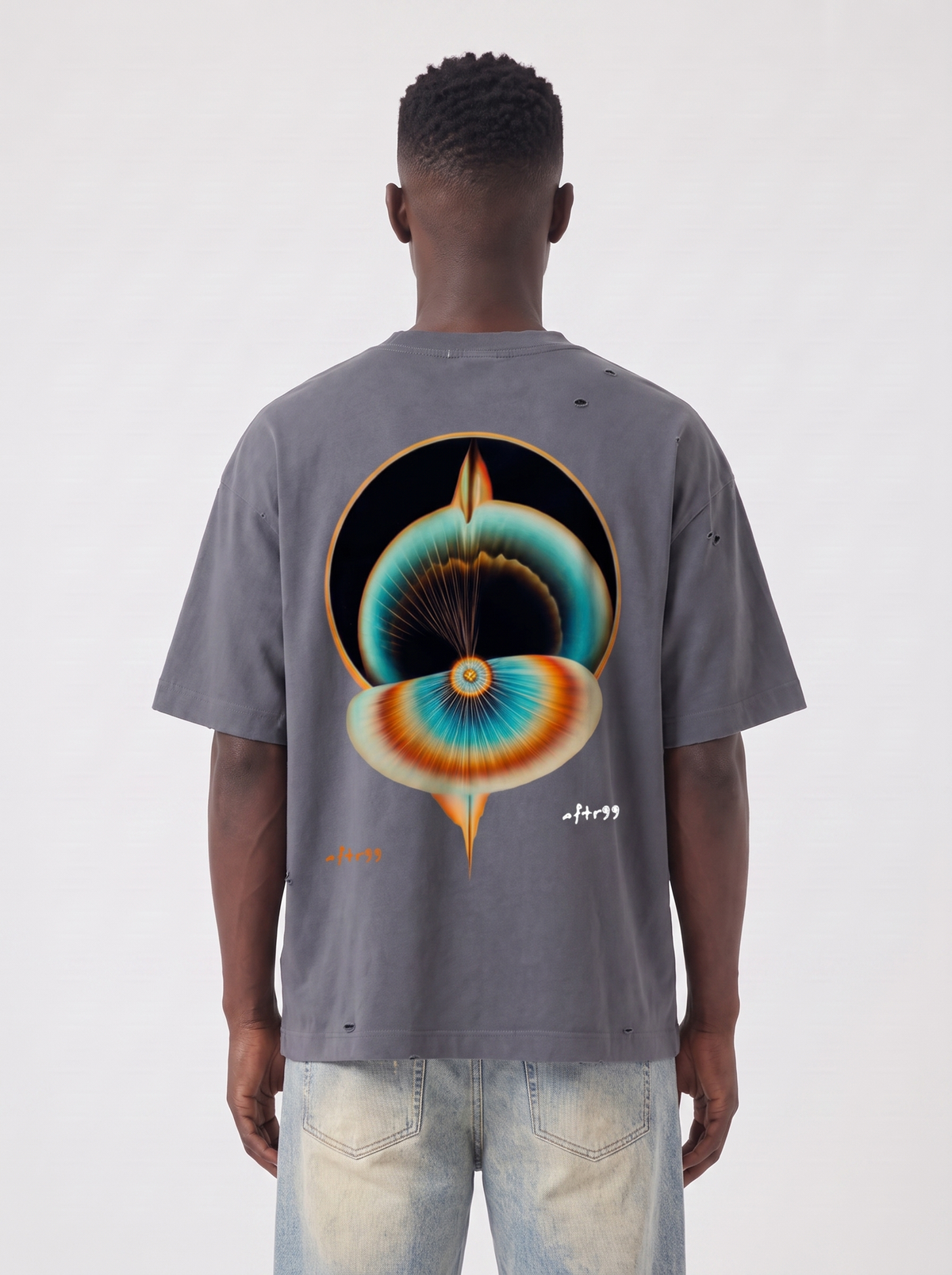 aftr99 Dimension Distressed Vintage T-Shirt in Blue